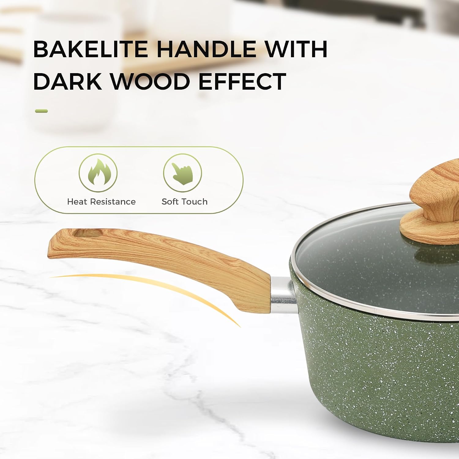 MAISON ARTS 17 Piece Green Pots and Pans Set Non Stick Granite, Non Toxic Induction Kitchen Cookware Sets, Pan and Pot Sets for Cooking Nonstick