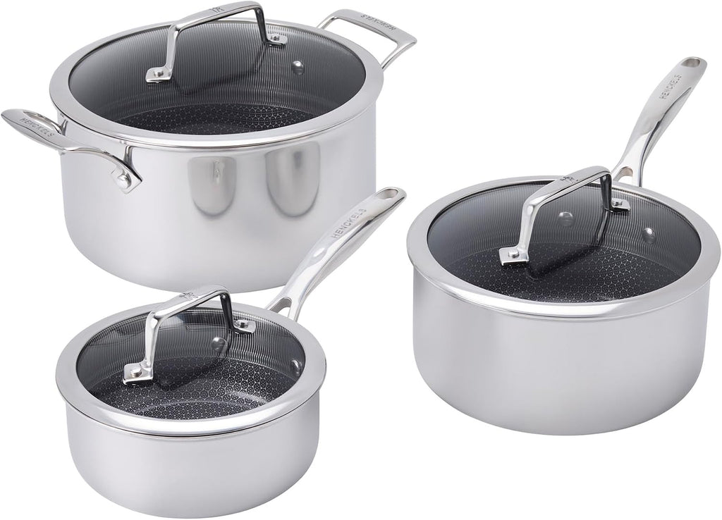 Henckels Paradigm Stainless Steel 6 pc Cookware Set, Tri-Ply Ceramic Nonstick Cookware with Dutch Oven, Non Toxic Induction Cookware Set, Metal-Utensil & Dishwasher Safe