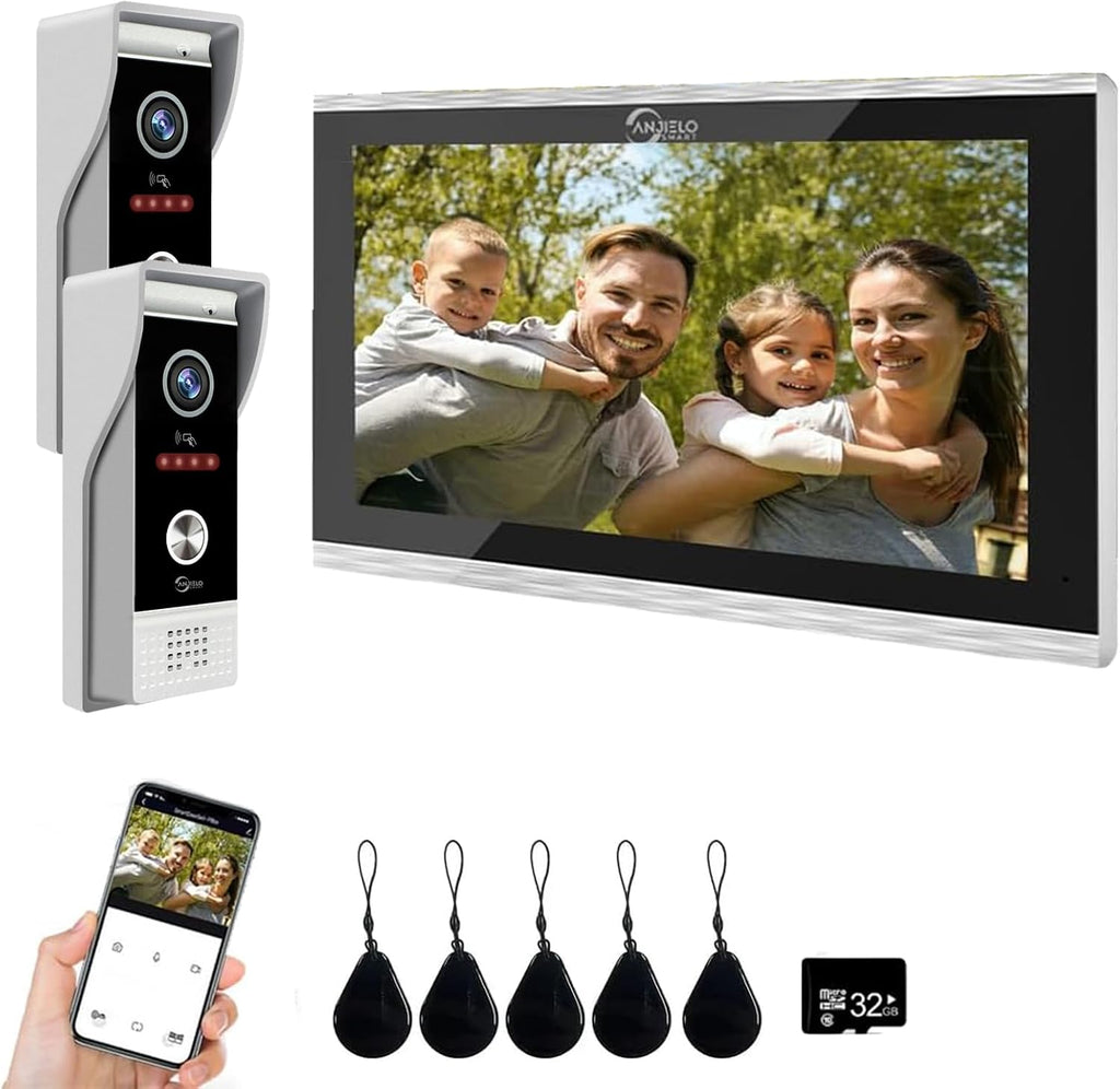Wired Smart Video Apartments Intercom System,10 Inch Monitors with 1080P Doorbell Camera,3-in-1 Unlocking,TUYA WiFi Door Phone Kits, Ideal for Villas & Homes (2 doorbell + 1 Monitor)