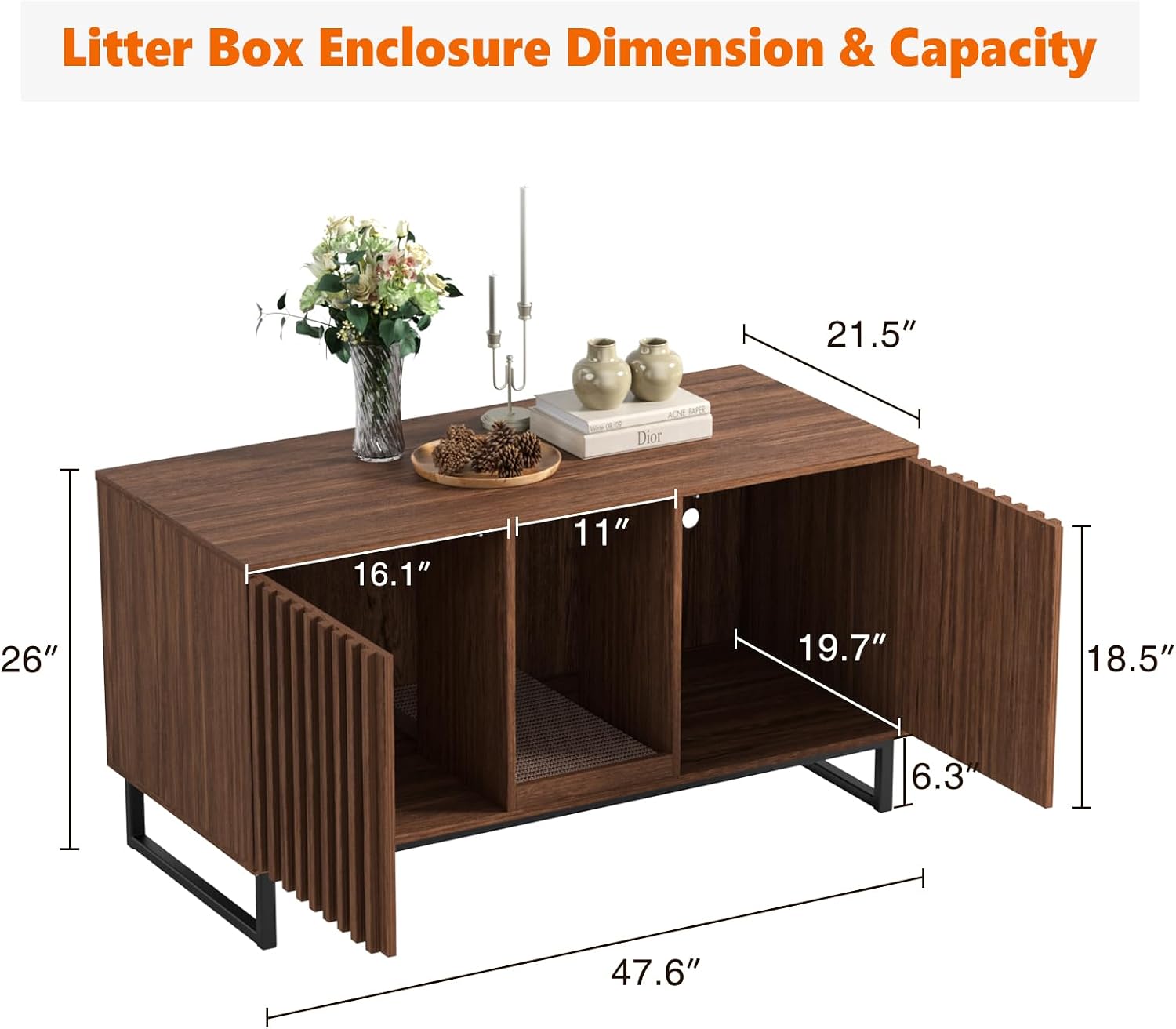 Halitaa Double Litter Box Enclosure,Modern Cat Litter Box Enclosure for 2 Cats, Hidden Litter Box with Cat Scratch Pad, Cat Washroom Cat House End Table, Entryway Bench for Livingroom (Brown)