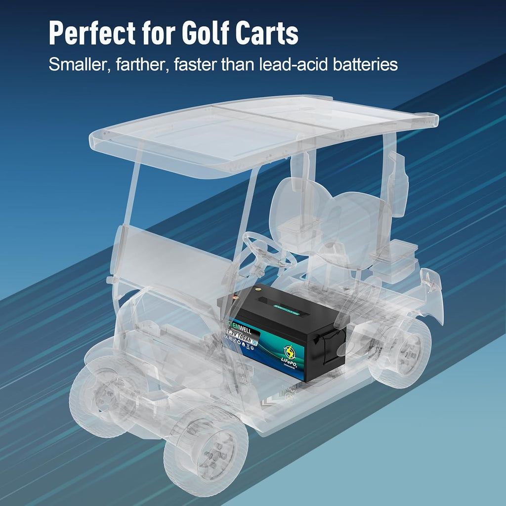 48V(51.2V) 100Ah Golf Cart Lithium LiFePO4 Battery with Bluetooth&APP, ECIENWELL 15000+ Deep Cycle Battery with 150A BMS, EV A+ Rated Cells Batteries for Golf Cart, Lawn Mower, Solar, RV