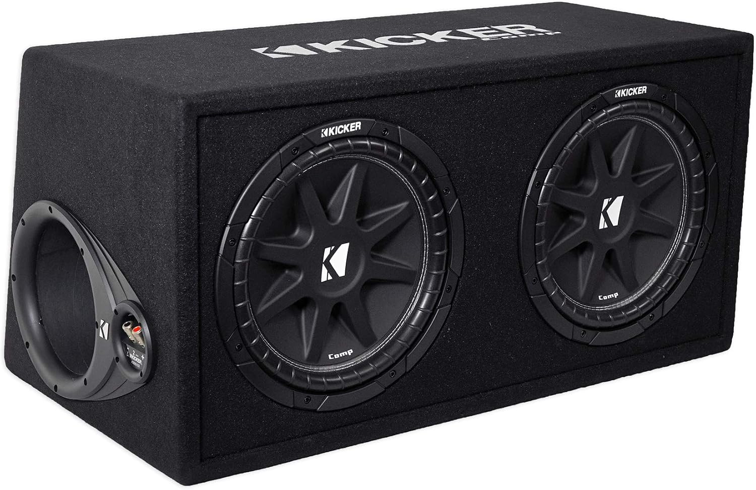 Kicker 43DC122 Comp Dual 12' Subwoofers in Vented Sub Box Enclosure, 2-Ohm Bundle with Rockville dB11 1400W Peak Mono 2-Ohm Car Amp and Bass Remote and RWK81 8 Gauge Amp Installation Kit