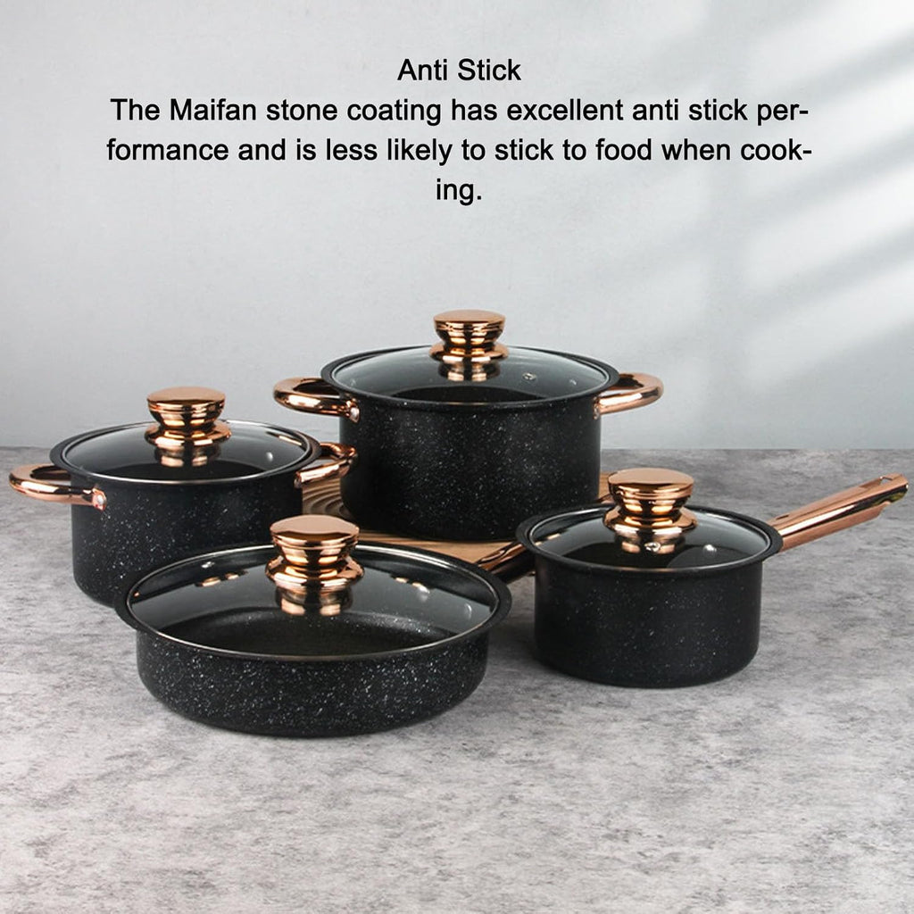 Asixxsix Cookware Set, Good Heat Conductivity Stainless Steel Pots and Pans Set Non Stick, Long Life Cooking Utensils with Glass Lids, for Kitchen, Cooking