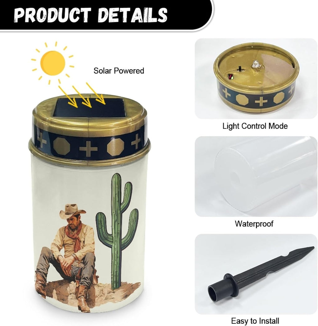 Western Cowboy Cemetery Lights for Grave, Outdoor Solar Garden Pathway Lights - Solar Powered Lanterns for Yard, Patio, Driveway