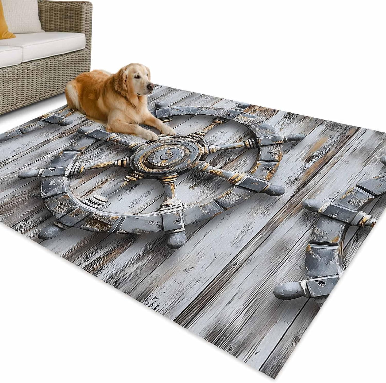 Outdoor Rug 4x6ft Rustic Retro Wood Plank Patio Area Rugs Waterproof Easy Cleaning Non Shedding Thick Mats Carpet for Indoor Outdoor Porch Deck Backyard Balcony