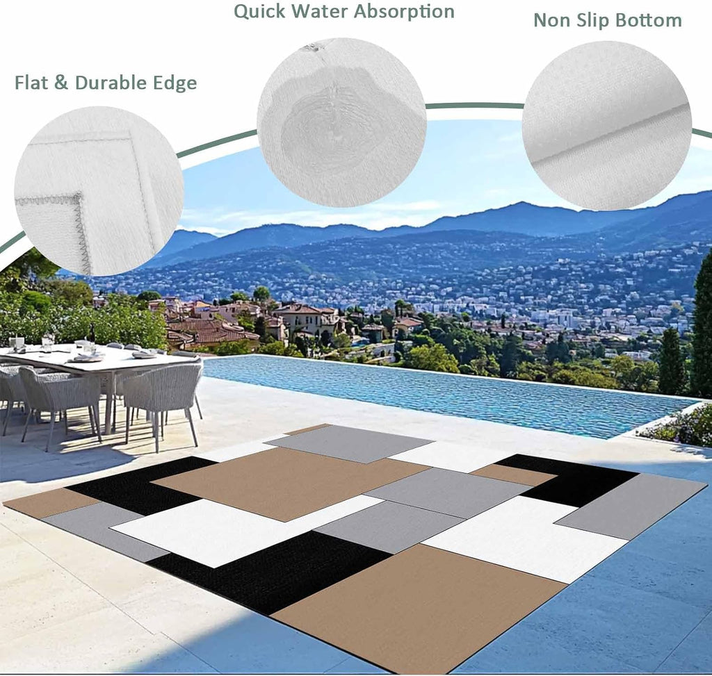 Outdoor Rug 4x6ft Minimalist Art Geometric Check Color Blocks Patio Area Rugs Waterproof Easy Cleaning Non Shedding Thick Mats Colorful Carpet for Indoor Outdoor Porch Deck Backyard Balcony