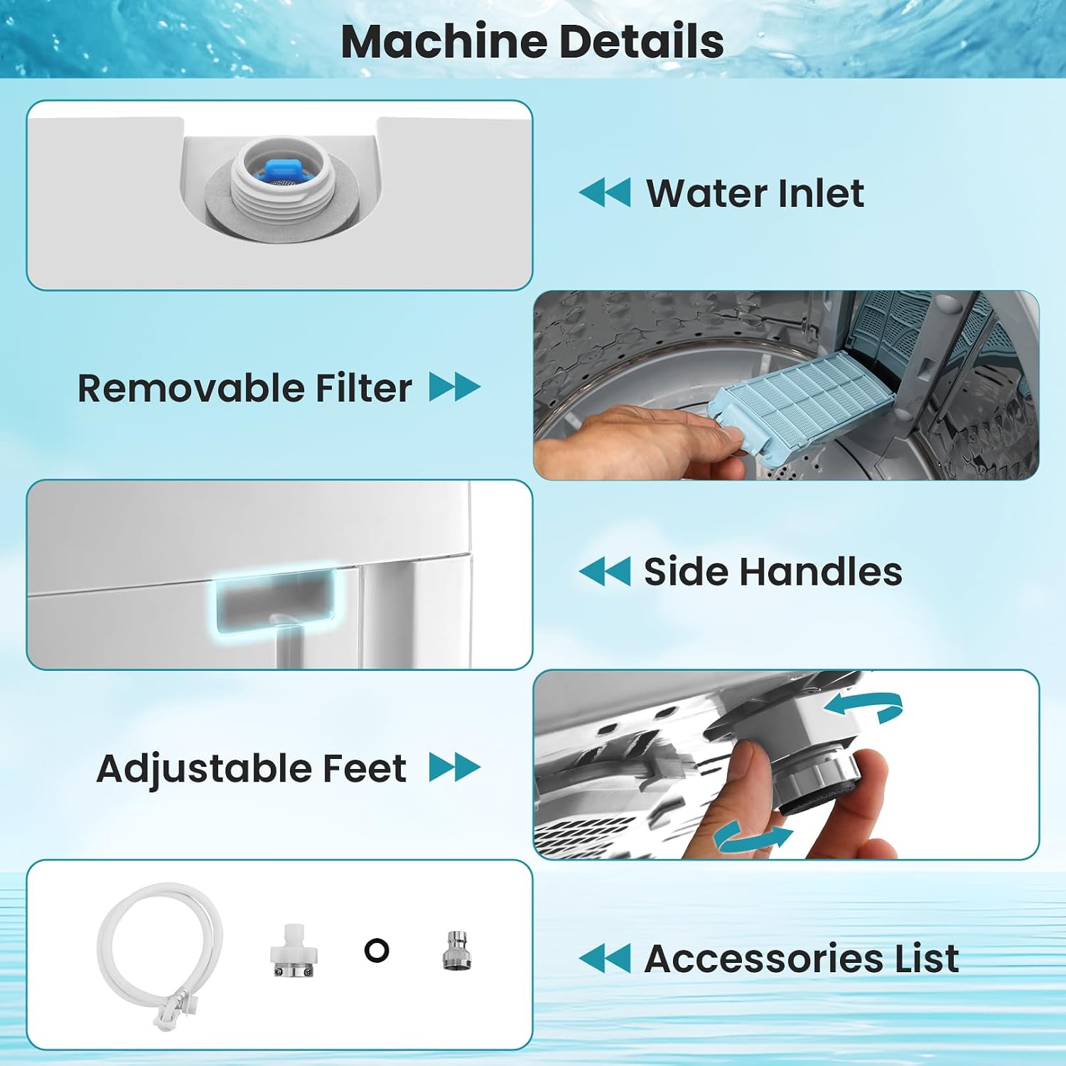Nictemaw 2.4 Cu.ft Portable Washing Machine, 17.8 lbs Capacity Full Automatic Washing Machine with 10 Wash Programs, LED Display & Drain Pump, Portable Washer for Apartments, RV, Dorm, Home, Off-white