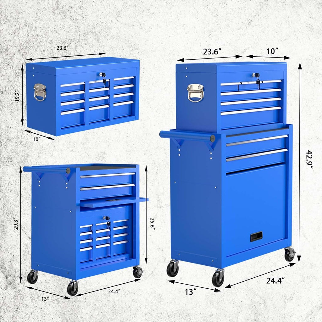 8-Drawer Tool Chest with Wheels,High Capacity Rolling Tool Box with Wheels,Locking Mechanical Tool Chest,Metal Tool Box for Garage Workshop (Blue)