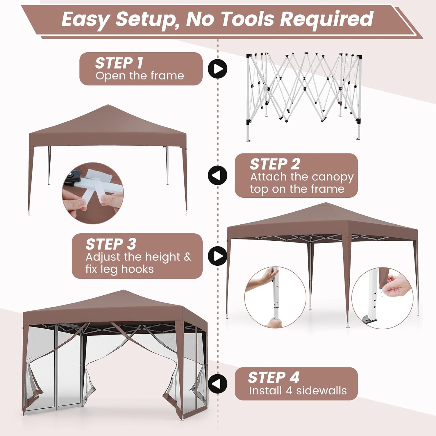 Tangkula 10x10 Ft Pop Up Canopy with Netting, Easy Up Outdoor Tent with Mesh Sidewalls, Carrying Bag, Adjustable Height, Portable Canopy Tent for Parties Events Camping Travel