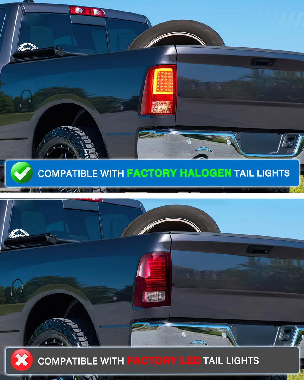 Nilight Taillight Assembly Compatible with 2009 2010 2011 2012 2013 2014 2015 2016 2017 2018 Dodge Ram 1500 2010-2018 Ram 2500 3500 Incandescent Type Upgrade LED Tube Tail Lights Rear Brake Lamps
