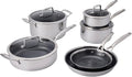 Henckels Paradigm Stainless Steel 10 pc Cookware Set, Tri-Ply Ceramic Nonstick Cookware, Non Toxic Induction Cookware Set, Metal-Utensil & Dishwasher Safe