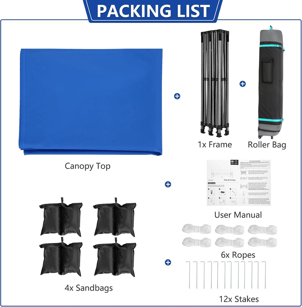 COBIZI 10x20 Heavy Duty Pop Up Canopy Tent with 6 Sidewalls Thicken Frame, Commercial Easy Up Outdoor Wedding Party Tents, All Season Waterproof Windproof with Stakes Sandbags Ropes Roller Bag, Uranus
