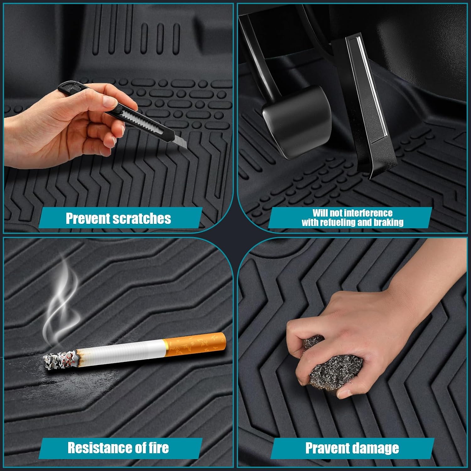 All Weather Floor Mats for 2024 Tesla Model 3 Highland Cargo Liners TPE Rubber 3D Car Mat Full Cover Front Rear Cargo Mat Accessories Full Set Odorless Anti-Slip 6PCS, Black