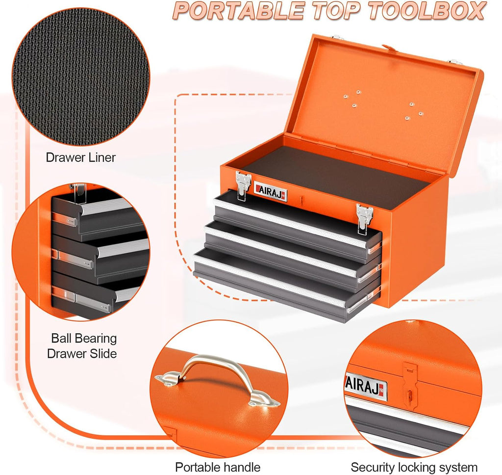Tool Chest 4 Drawer,Large Rolling Tool Chest with Wheels,Detachable Top Tool Box,Metal Rolling Tool Box with Wheels for Garage Workshop,Orange
