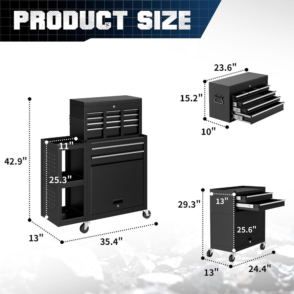 Metal Tool Chest, 8 Drawer Rolling Tool Chest with Wheels, Assembled Tool Storage Cabinet with Locking, Sliding Drawers & Detachable Top Tool Box, for Repair Room Warehouse Garage Workshop