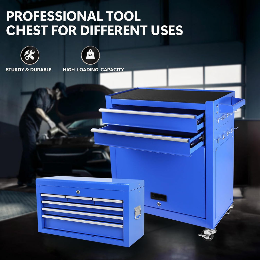 Rolling Tool Chest with Wheels and 8 Drawers, Detachable Large Tool Cabinet with Lock for Garage, Locking Mechanic Tool Cart with Black Liner for Warehouse, Workshop, High Capacity