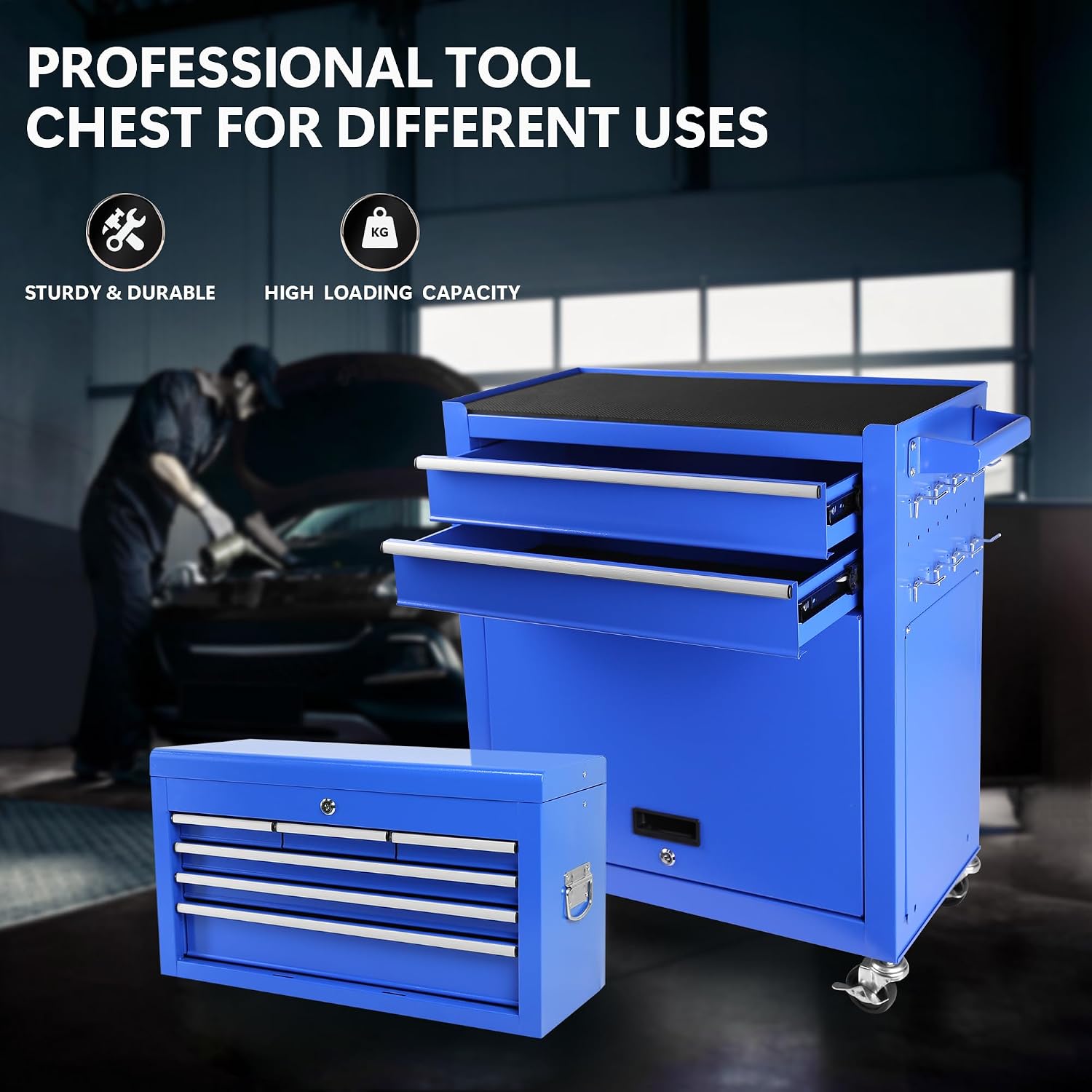 Rolling Tool Chest with Wheels and 8 Drawers, Detachable Large Tool Cabinet with Lock for Garage, Locking Mechanic Tool Cart with Black Liner for Warehouse, Workshop, High Capacity