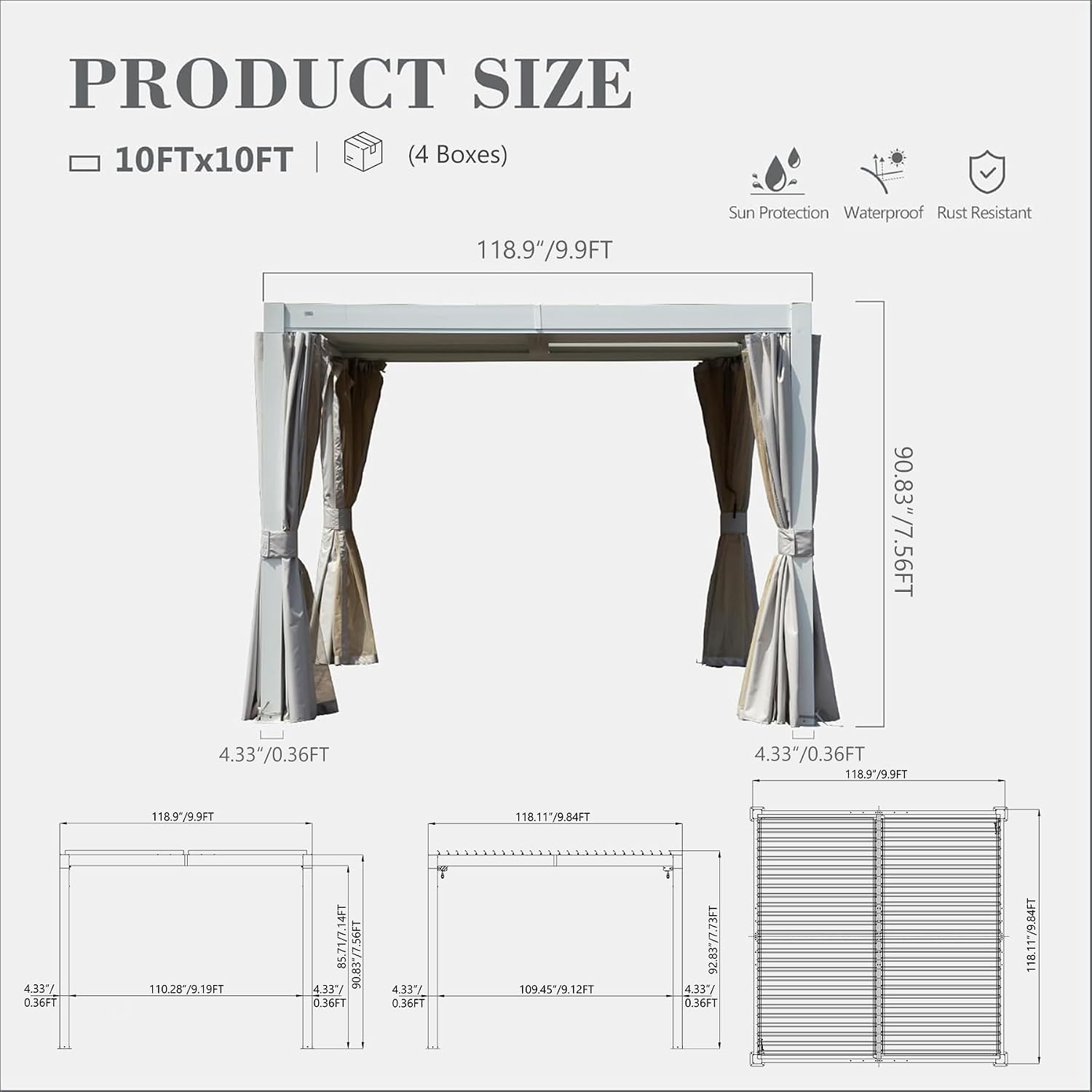 Domi 10'x10' Aluminum Louvered Pergola Outdoor Pergola with Adjustable Roof Sun Shade Gazebo with Gutter System for Backyard Garden Deck (White)