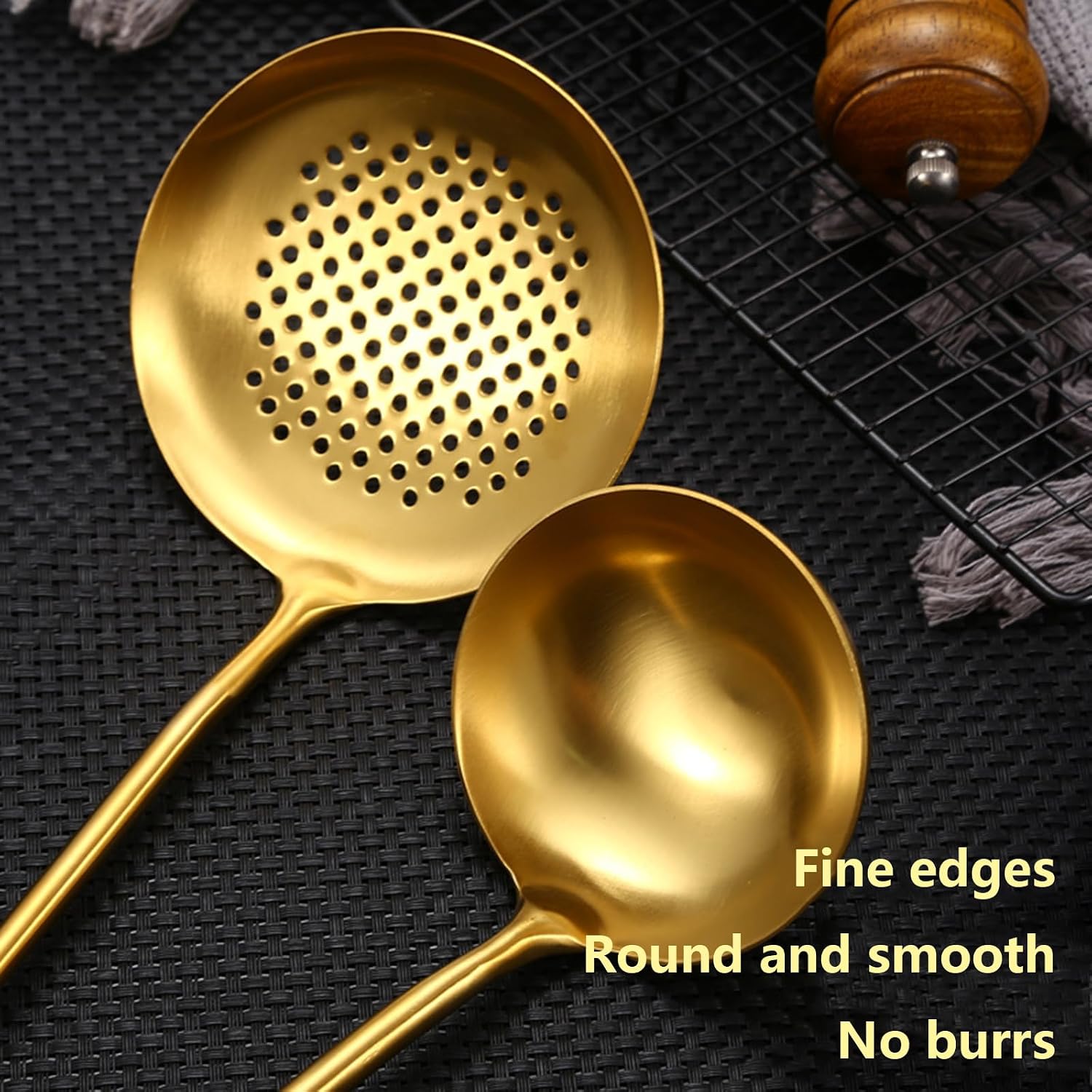 304 Stainless Steel Cooking SILS Set Kitchenware Set Dishwasher Safe with SIL Storage Bucket 6 Pcs Gold Kitchen SILS Set Non Toxic Non Stick Non-SLI，Gold