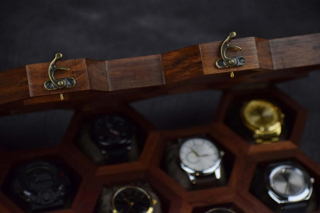 Royal Craft Expertise Extra Large Rosewood Honeycomb Wall Mounted Watch Box Display Case for Men, Vintage Watch Storage Organizer Holder for Safe and Elegant Watch Collection