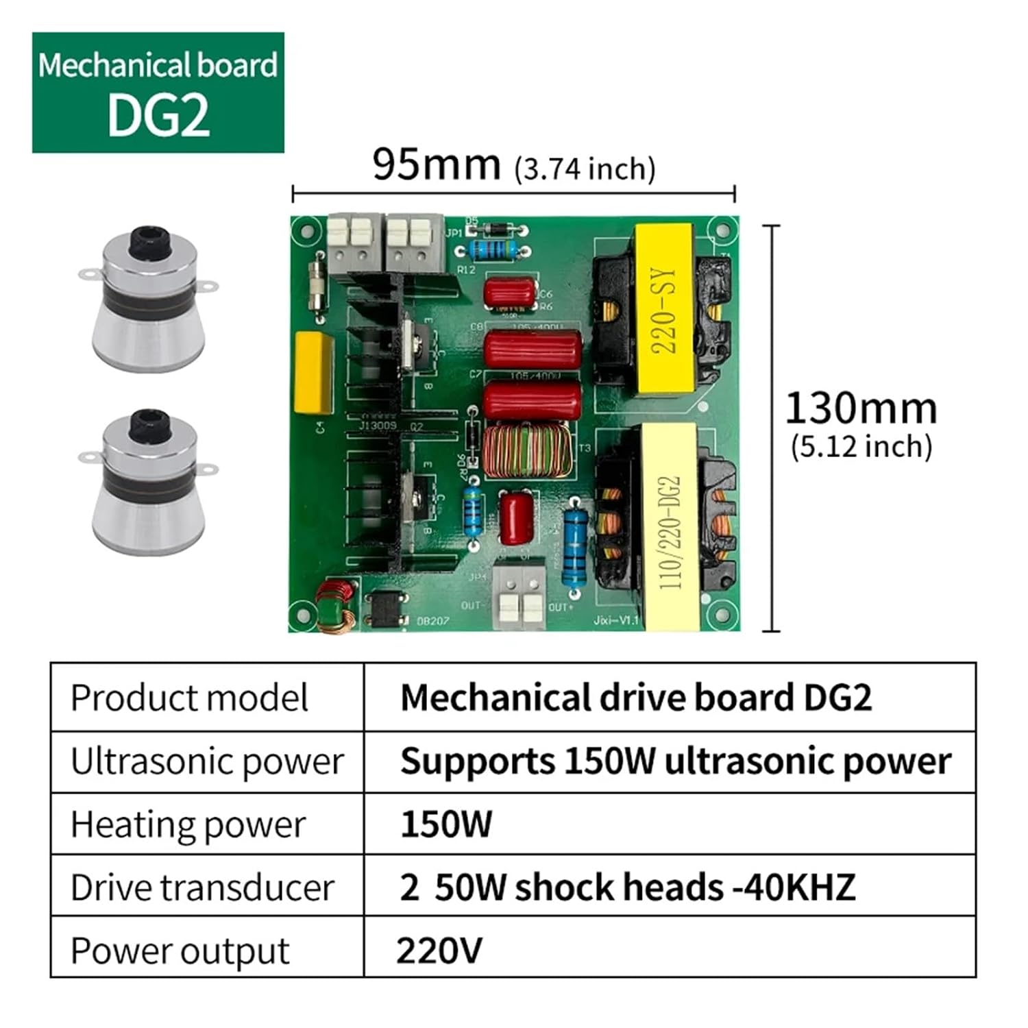 Ultrasonic Cleaner 40KHz 50-150W PCB Driver Boards Circuit Board Kit with Transducer for Car Washer Washing Machine(100W Kit 220V)