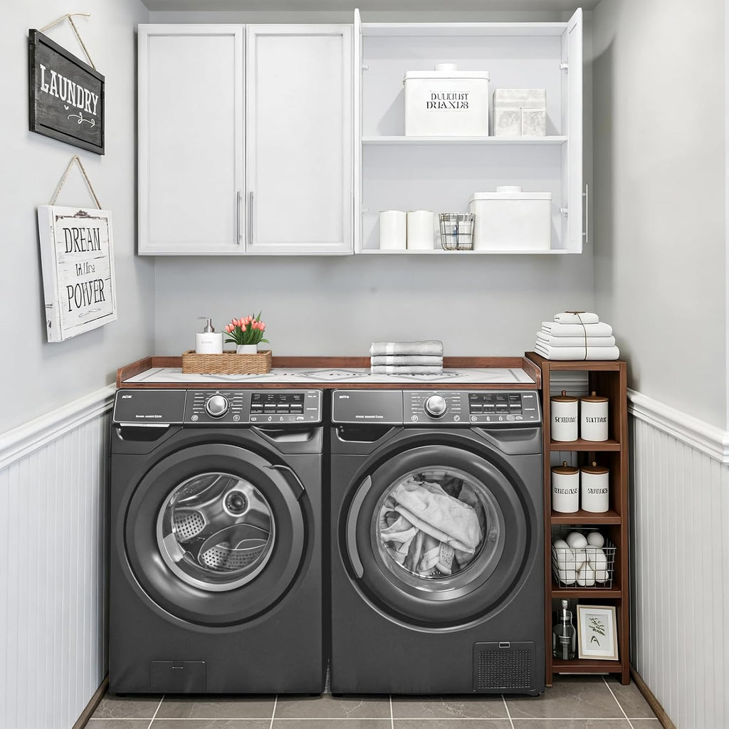 FIMELLO 60' Laundry Room Wall Cabinets and 27.6' x 54' Washer and Dryer Countertop Set, Laundry Room Cabinets Wall Mounted, Upper Cabinets Floating Cabinet - Brown Laundry Countertop