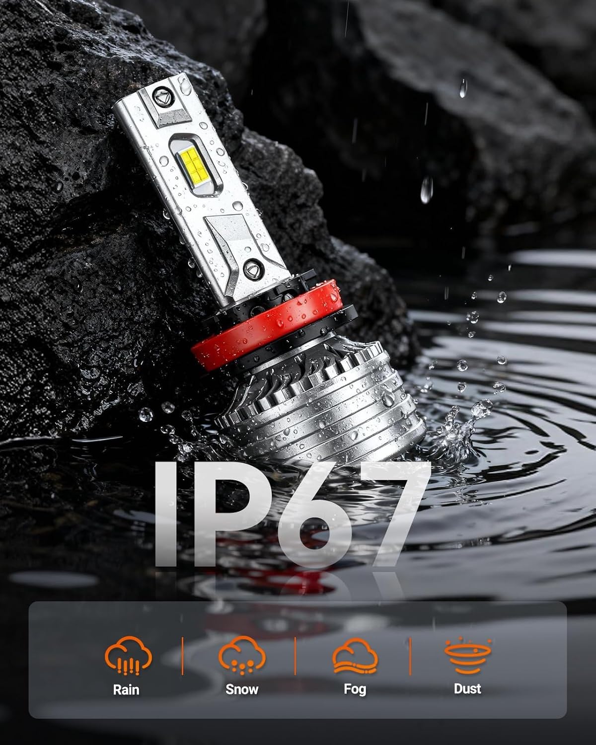 SEALIGHT 9005 H11 Bulbs, 180,000LM 1400% Brightness, HB3 H8/H16/H9 6500K Cool White LED Bulbs, IP68 Waterproof 70000Hrs Lifespan, 5X Heat Dissipation driving LED Bulbs, Plug and Play, 4 Pack