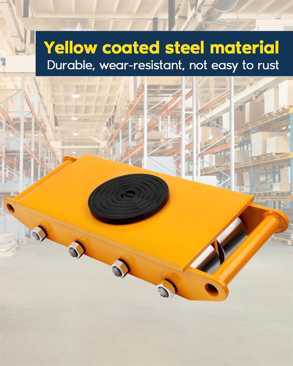 FAHKNS Machinery Moving Skate Heavy Duty Machinery Skates Cargo Mover 12T Machine Skates with 360° Rotation Cap 8 Steel Rollers for Heavy Duty Industrial Moving Equipment, Yellow