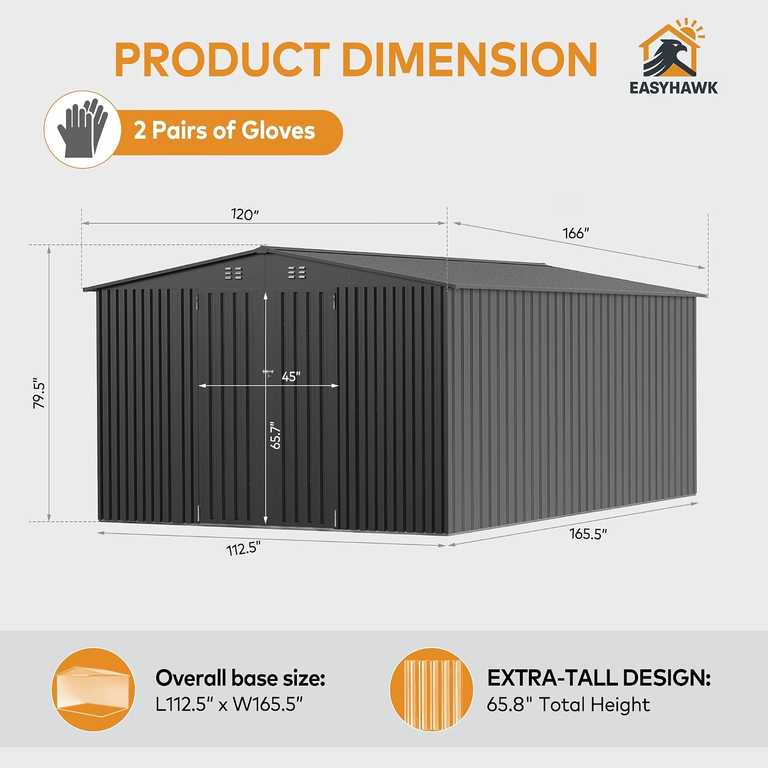 10 x 14 FT Outdoor Storage Shed, Metal Waterproof Storage Shed Steel Utility Garden Tool Shed with Door & Lock Outdoor Storage,All-Weather Shelter for Bike, Gardening Tools, Lawn Mowers