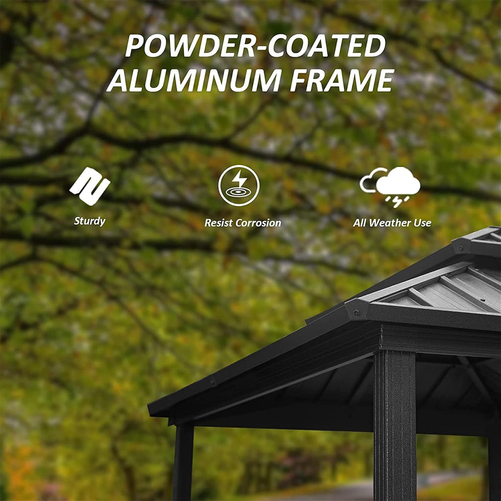 Grill Gazebo 8' × 6', Aluminum BBQ Gazebo Outdoor Metal e with Shelves Serving Tables, Pent Double Roof Hard top Gazebos for Patio Lawn Deck Backyard and G(Grey)