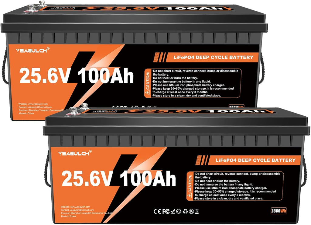 2 Pack 24V 100Ah LiFePO4 Lithium Battery with 100A BMS 2560Wh Up to 15000+ Deep Cycles Rechargeable Battery Perfect for RV Trolling Motor Marine Solar Off-Grid Systems