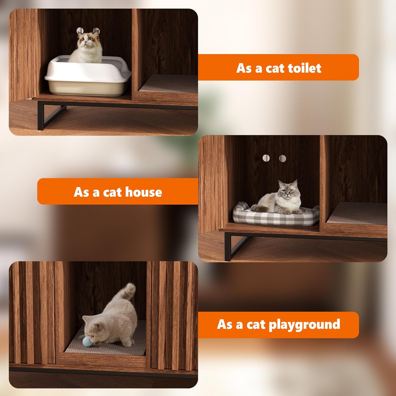 Halitaa Double Litter Box Enclosure,Modern Cat Litter Box Enclosure for 2 Cats, Hidden Litter Box with Cat Scratch Pad, Cat Washroom Cat House End Table, Entryway Bench for Livingroom (Brown)