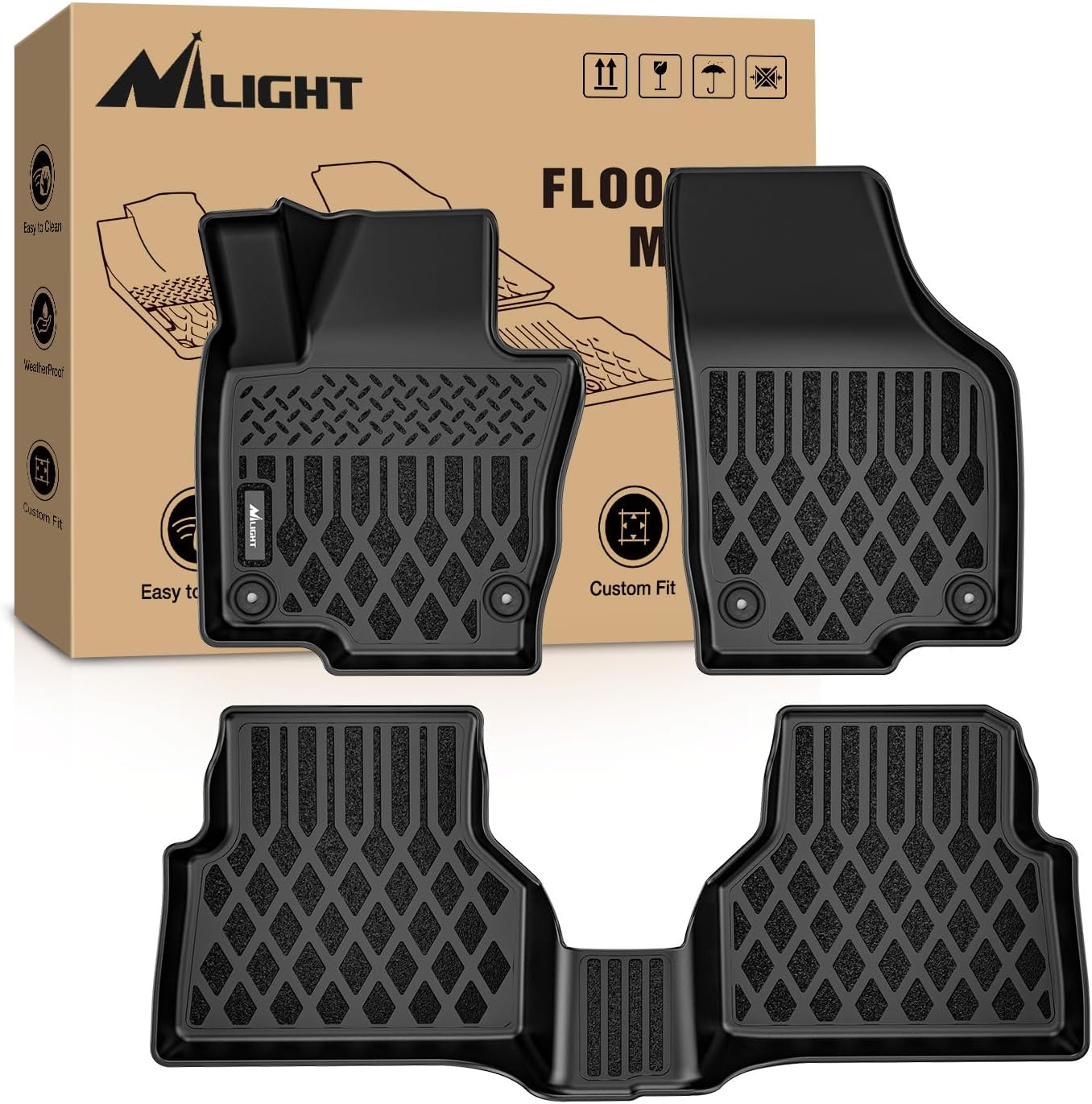 Nilight TPE Floor Mats for Volkswagen Tiguan 2009 2010 2011 2012 2013 2014 2015 2016 2017 All Weather Custom Fit Heavy Duty Floor Liners