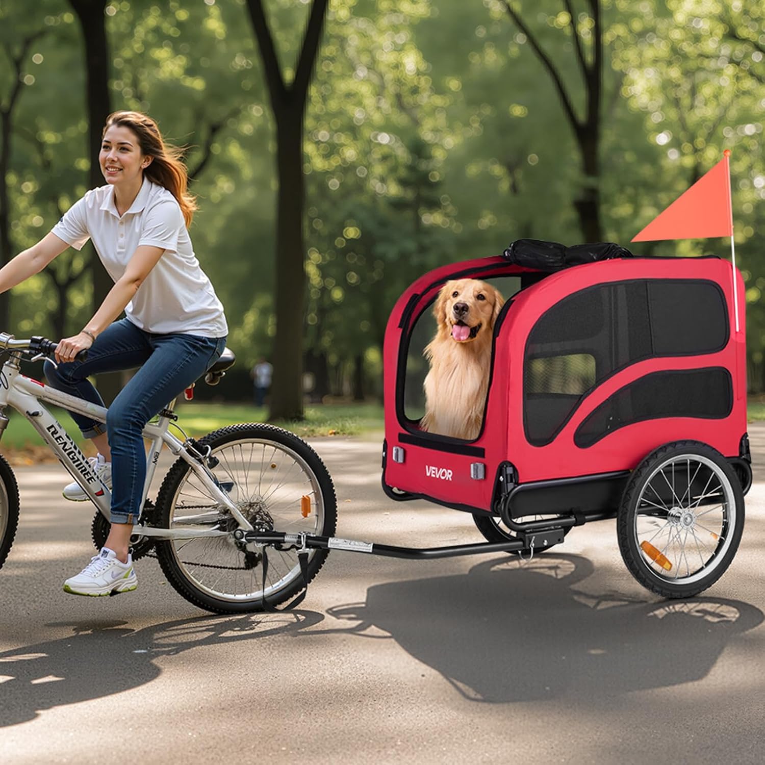 VEVOR Dog Bike Trailer, Supports up to 100 lbs, Pet Cart Bicycle Carrier, Easy Folding Frame with Quick Release Wheels, Universal Bicycle Coupler, Reflectors, Flag, Collapsible to Store
