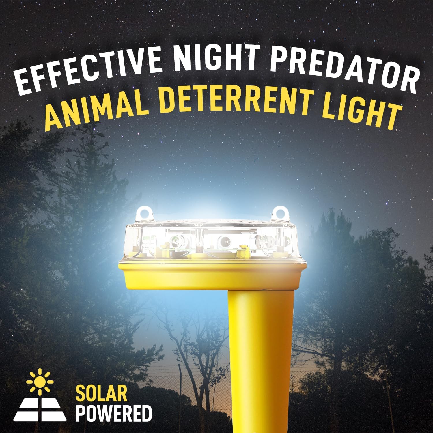 Solar Foxlights Predator Deterrent 9-LED Night Wildlife Repeller with 360° Coverage, Random Flashing Colors – Humane, Solar or Battery-Powered Protection for Chickens, Goats, Gardens Farms & Vineyards