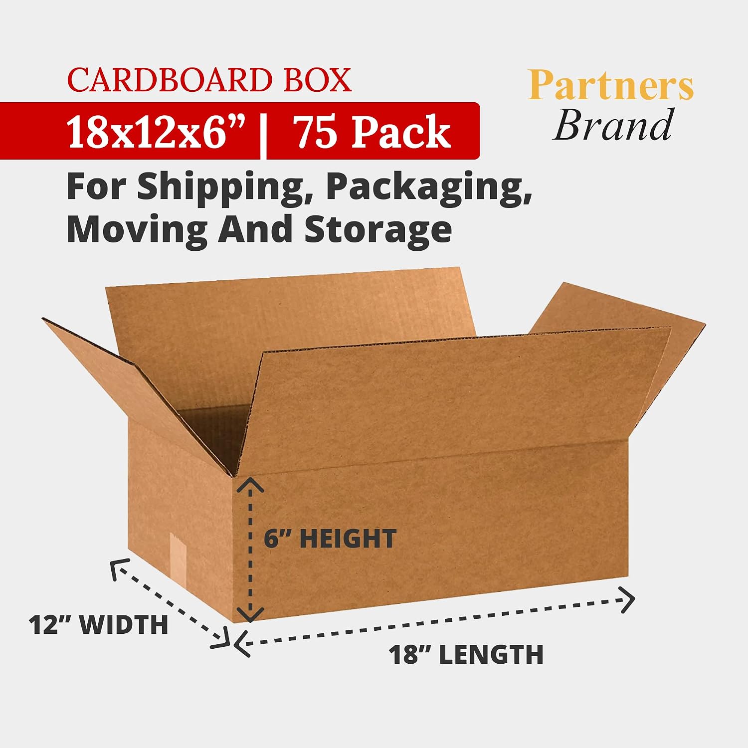 BOX USA 18x12x6 Boxes for Shipping, Moving & Packing, 75-Pack | Medium Boxes 18'L x 12'W x 6'H Corrugated Cardboard for Home, Business, e-Commerce Order Fulfillment Supplies, 75-Pack