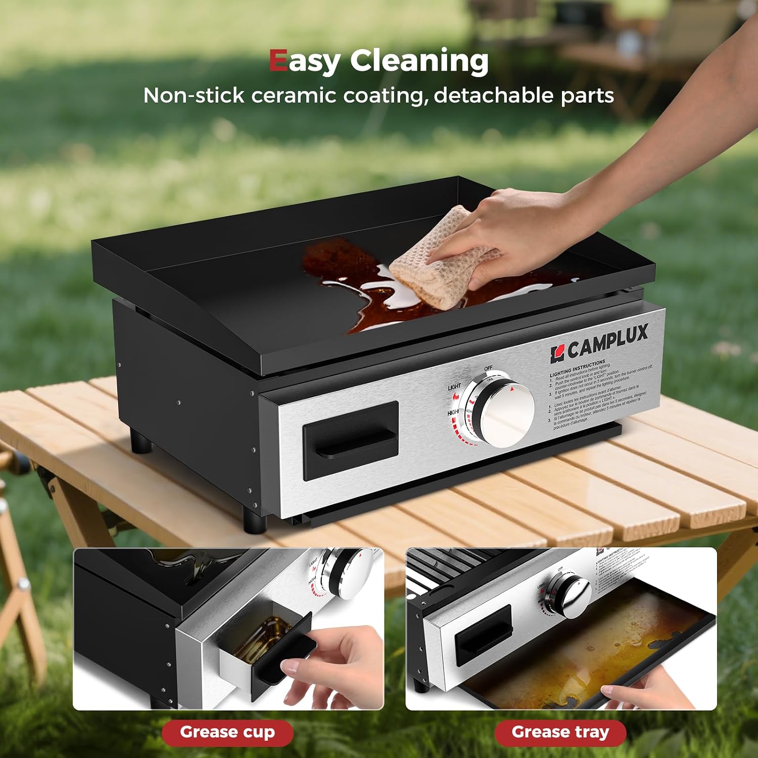 CAMPLUX Propane Griddle Grill 2-in-1 11,000 BTU, Portable Camping Griddle Ceramic Coated, 18-Inch Tabletop Grill with 20 lbs and RV Regulator for BBQ, Camping, RV Picnic and Tailgating