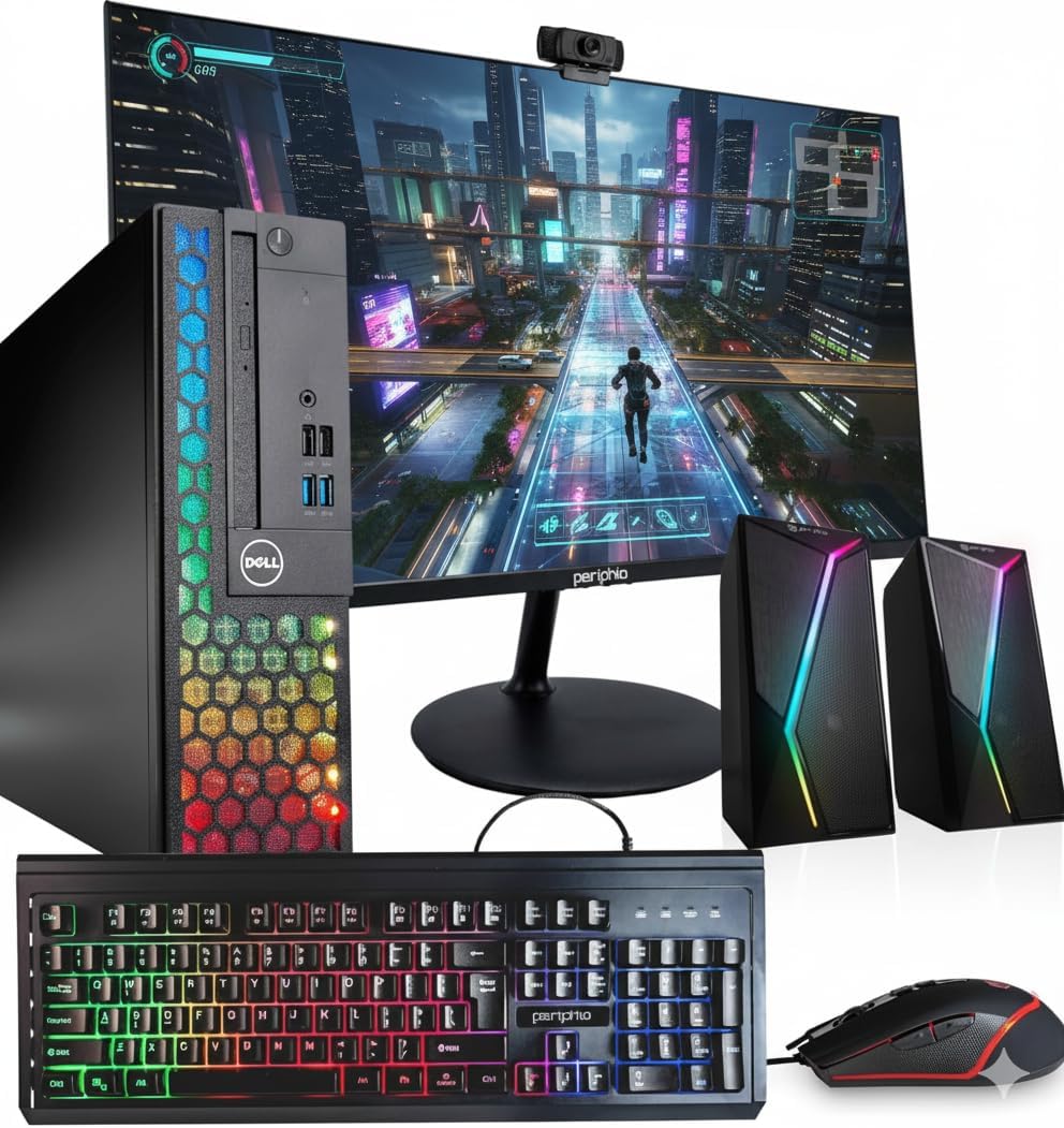 Dell Optiplex 3060 (RGB) Desktop Computer | Hexa Core Intel i5 (3.2) | 16GB DDR4 RAM | 1TB SSD | 24' New LCD | Windows 11 Pro | Light Gaming PC (Renewed)