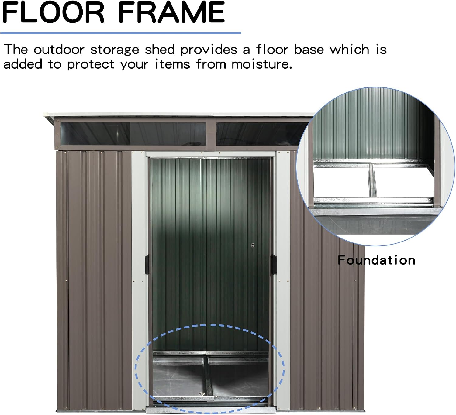 6x5 ft Outdoor Metal Storage Shed with Foundation Frame, Galvanized Steel Tool Shed with Lockable Sliding Door, Transparent Plate and Air Vent, Waterproof Garden Storage House for Backyard, Patio