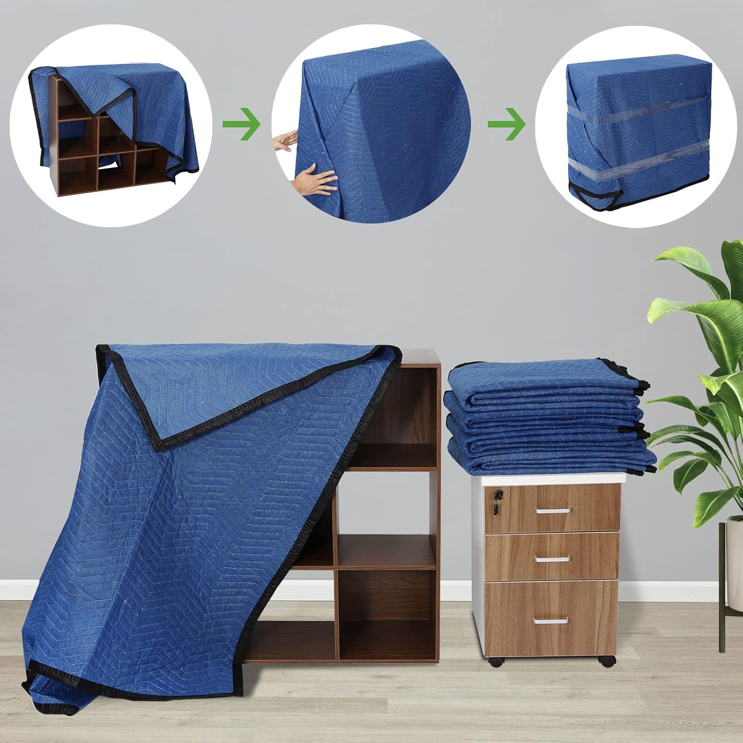 ZENY Moving Blankets 12 Pack, Heavy Duty 35 lb/dz, Quilted Furniture Pads Large 80x72 Inches for Moving and Storage (24, Blue)