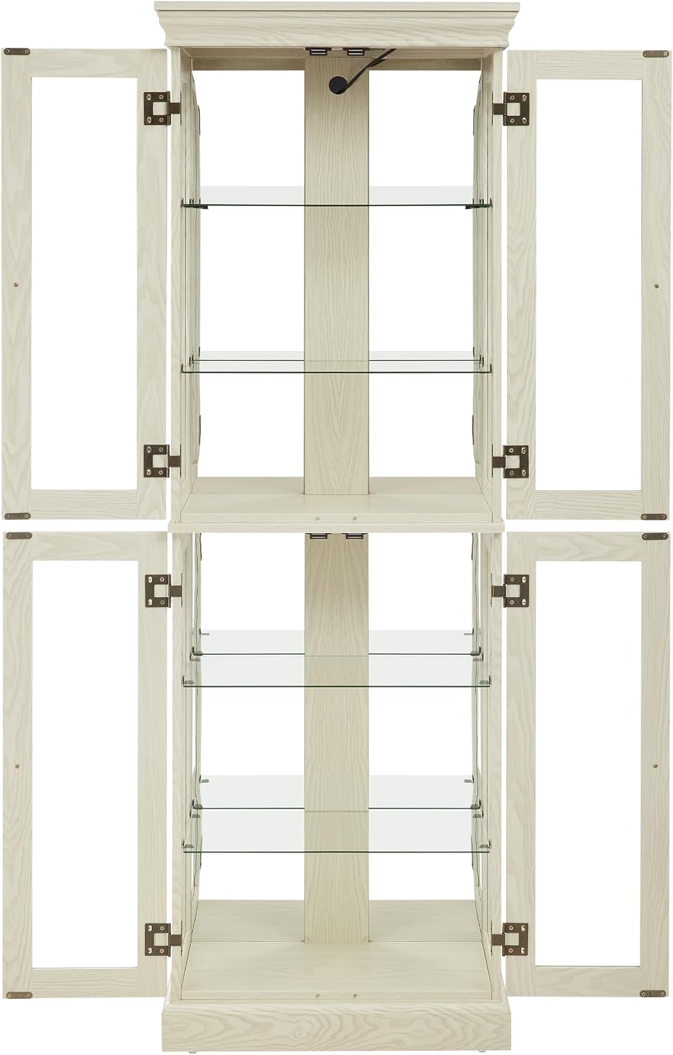 Ball & Cast Lighted Curio Cabinet,6-Tier Glass Display Cabinet with Adjustable Glass Shelves and Mirrored Back Panel for Living Room,Pantry Light Bulb Included,Antique White