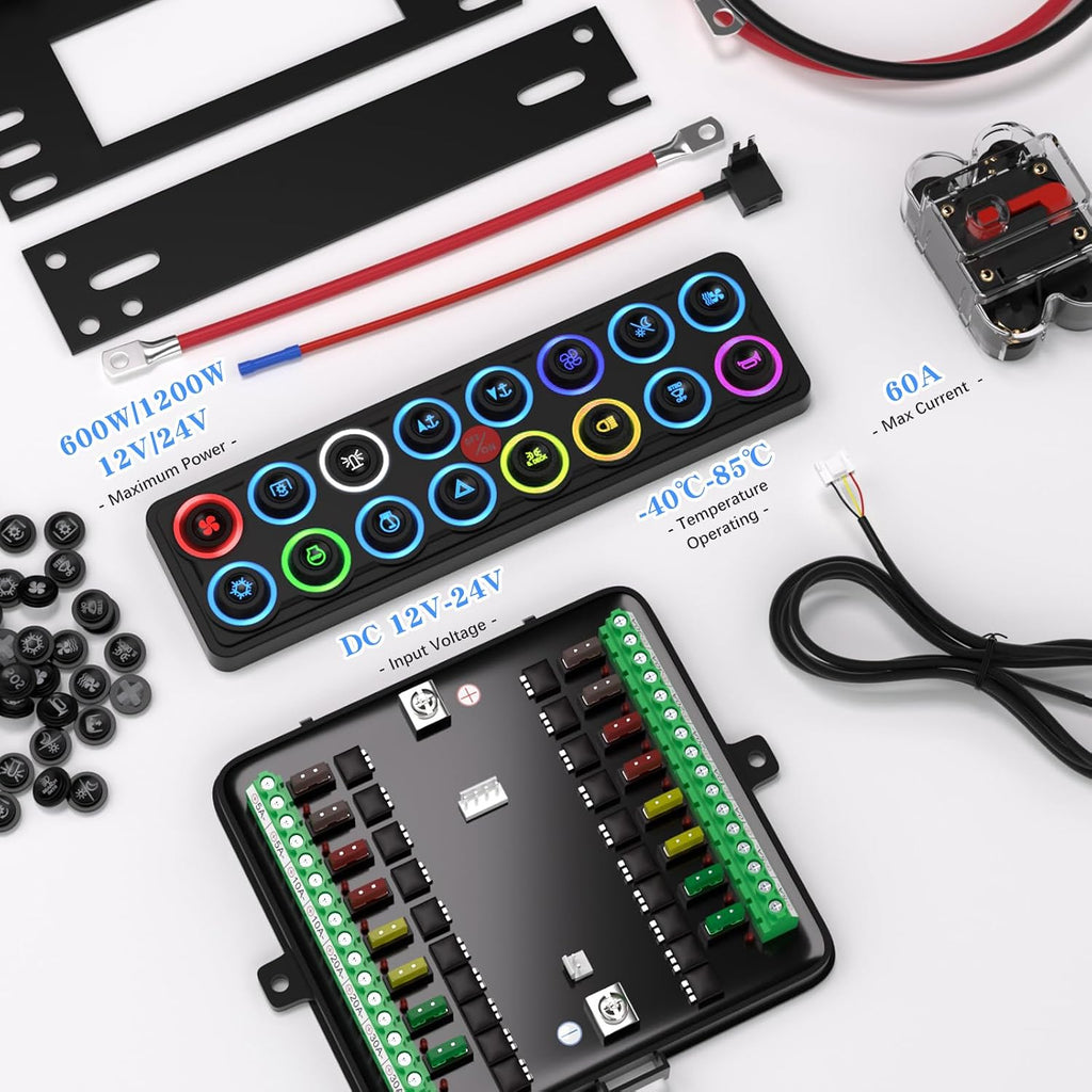 MaySpare Switch Panel Upgraded Multicolored Toggle Momentary Pulse Panel,Electronic Relay System for Yachts Trucks Off-Road Vehicles RVs SUVs UTVs ATVs- IP68 Waterproof (16 Gang Switch Panel)