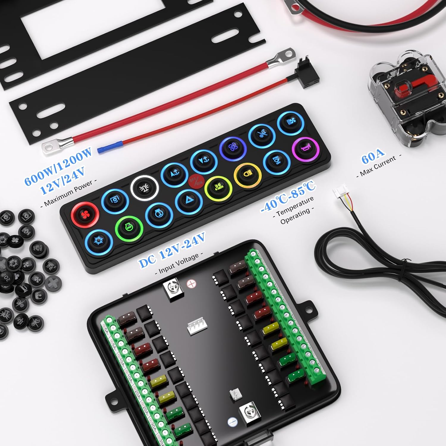 MaySpare Switch Panel Upgraded Multicolored Toggle Momentary Pulse Panel,Electronic Relay System for Yachts Trucks Off-Road Vehicles RVs SUVs UTVs ATVs- IP68 Waterproof (16 Gang Switch Panel)