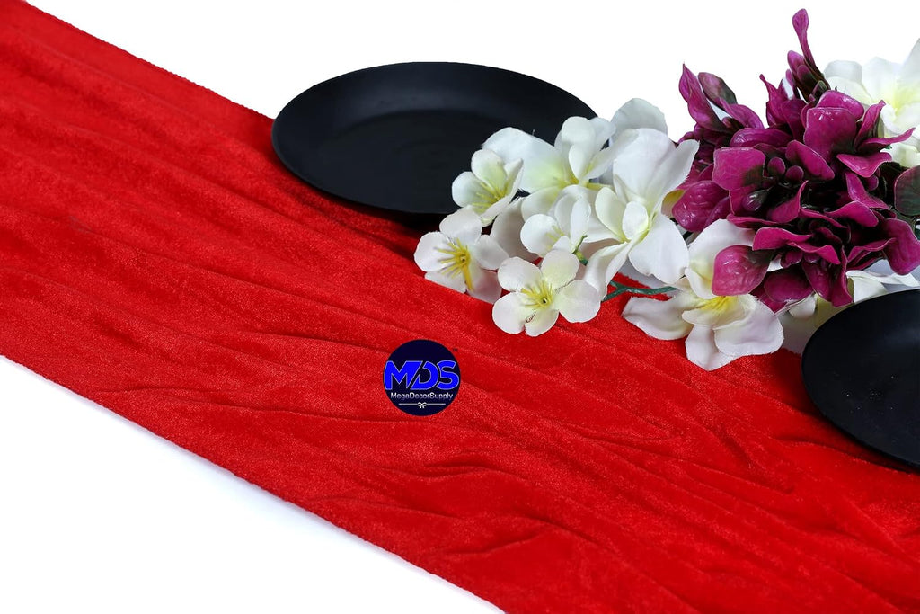 MDS Pack of 25 Wedding 12 x 108 inch Velvet Table Runner for Wedding Banquet Decor for Table Runners - Red