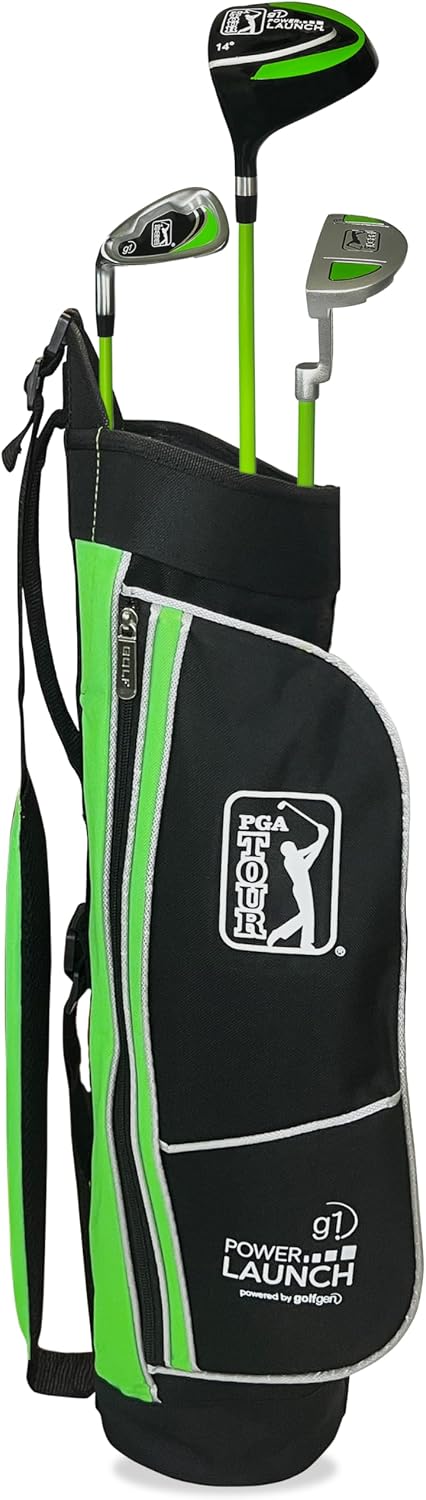 PGA Tour Youth Golf Club Set – Ages 3-5 (3'6'-4'1') and 5-8 (4'1' - 4'8') Right and Left Handed Beginner Junior Golf Clubs with Lightweight Golf Bag, Mallet Putter, Driver by Golfgen