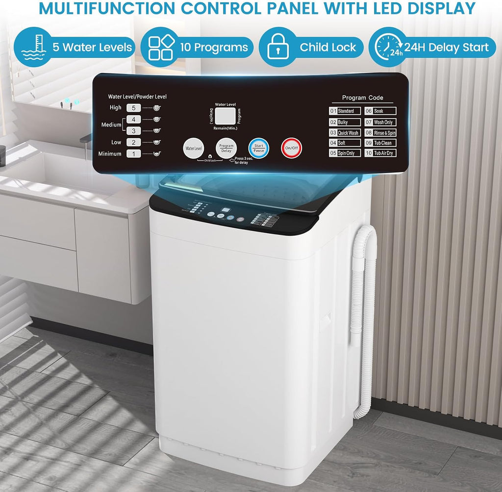 Zynkez 25Lbs Washer and 10Lbs Dryer Combo, Full Automatic Portable Laundry Set with 10 Wash Programs, 5 Dry Modes, Stainless Steel Tub, Compact for Apartments, Dorms, RVs