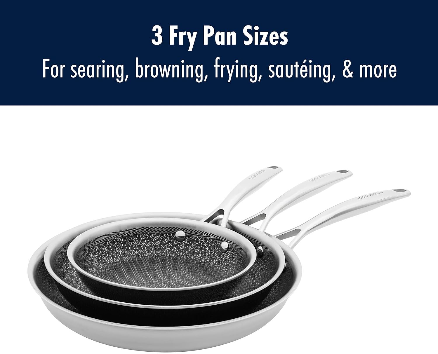 HENCKELS Paradigm 5-pc Cookware Set, Nonstick Frying Pan and Silicone Utensil Set, 3-Ply Stainless Steel Skillets for Induction Cooktop, Gas & Electric Stovetops – Dishwasher Safe & Oven Safe