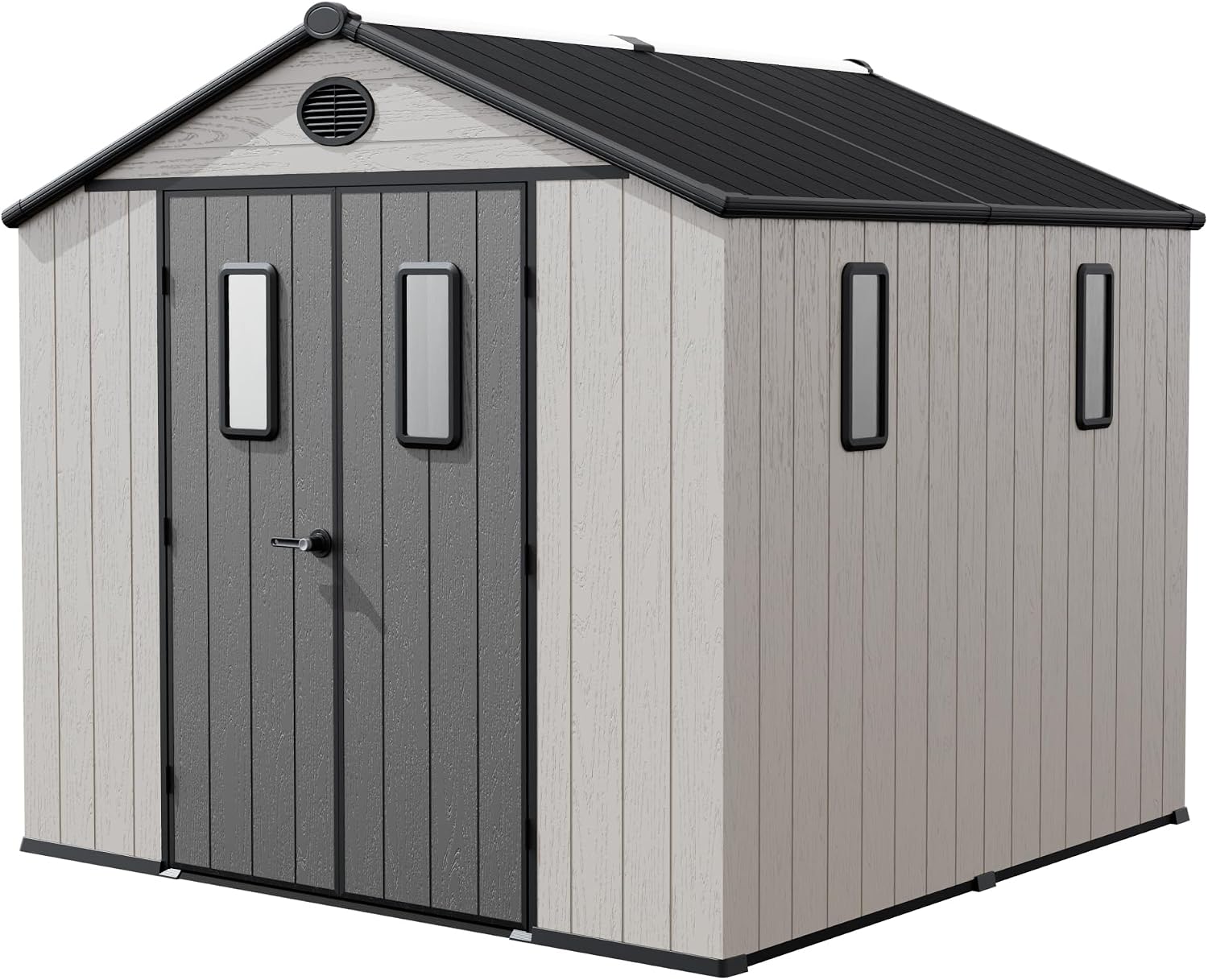 8 x 8 FT Plastic Outdoor Storage Shed with Floor,Garden Resin Shed with Window and Lockable Door, Outside Sheds for Bike, Garbage Can, Tool
