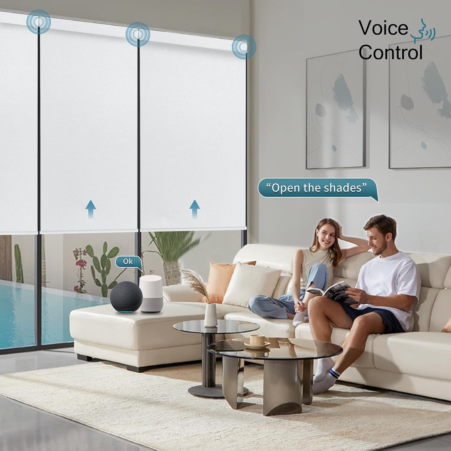 Motorized Blinds with Remote,100% Blackout Automatic Roller Shade Compatible with Alexa Google Homekit Thread,Electric Blind for Window,Vinyl Pure White