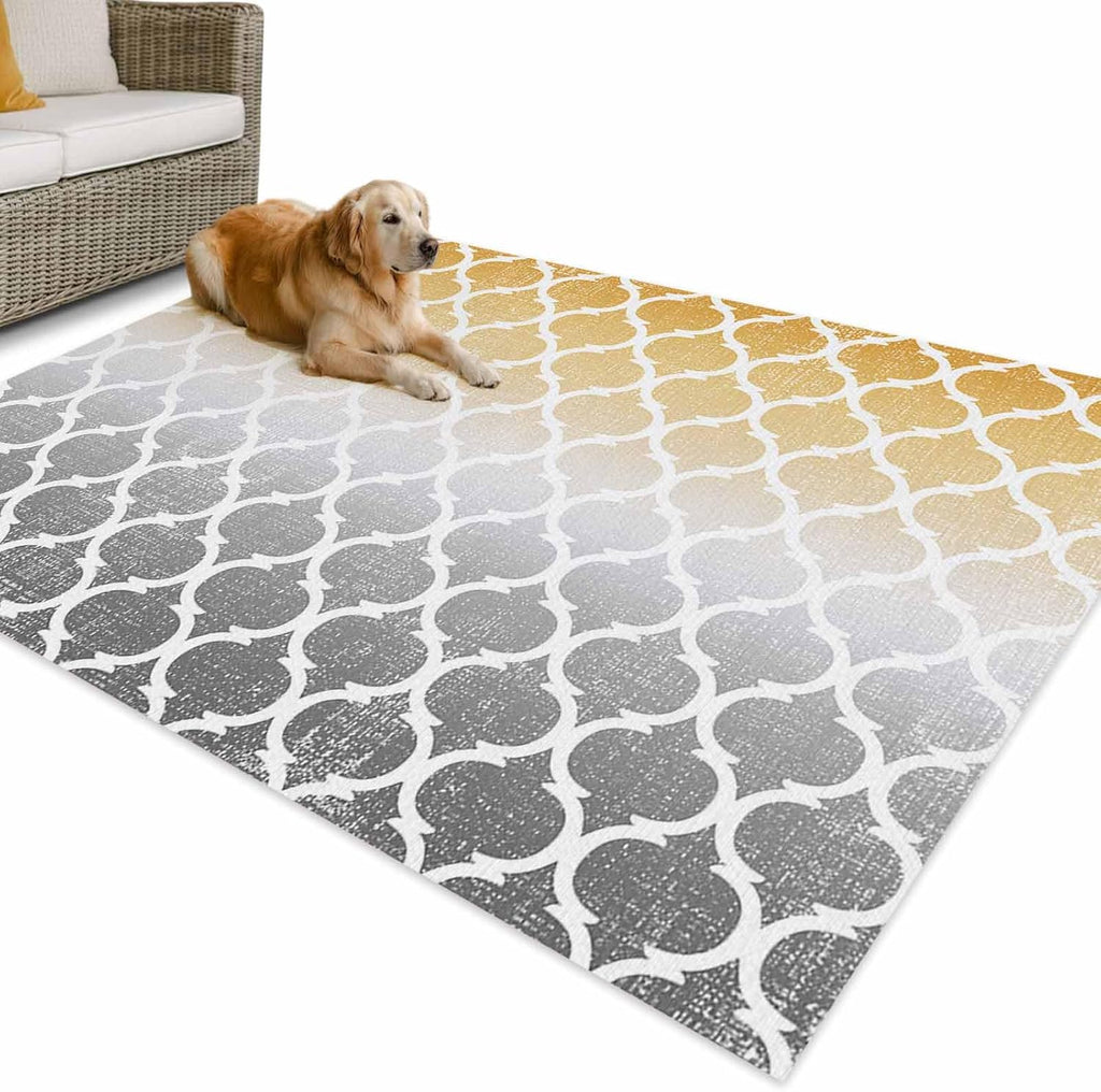 Outdoor Rug 4x6ft Morocco Pattern Ombre Yellow Grey Patio Area Rugs Waterproof Easy Cleaning Non Shedding Thick Mats Art Carpet for Indoor Outdoor Porch Deck Backyard Balcony